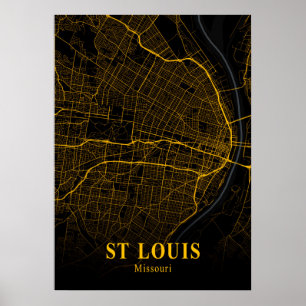 St Louis - Missouri Guld City Karta Poster