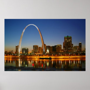 St. Louis Missouri om Mississippi från Natten Poster