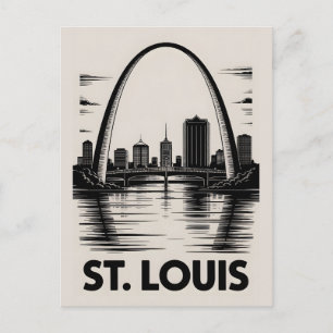 St Louis Missouri Siluett Svart Vitt Träsnitt Helg Vykort