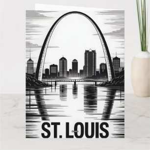 St Louis Missouri Siluett Svart Vitt Träsnitt Kort