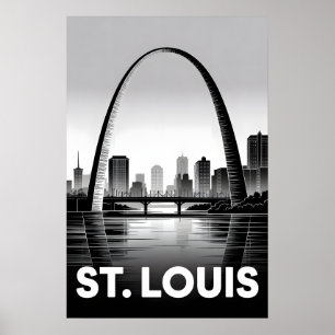 St Louis Missouri Siluett Svart Vitt Träsnitt Poster