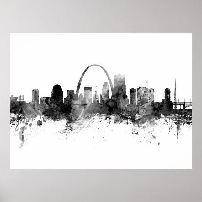 St Louis Missouri Skyline Black White Poster (Framsidan)