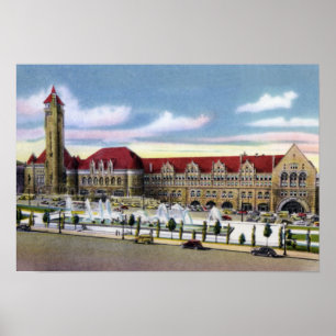 St. Louis Missouri Union Station och Fontän Poster