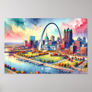 St. Louis Missouri USA Travel Ställe vattenfärg Poster