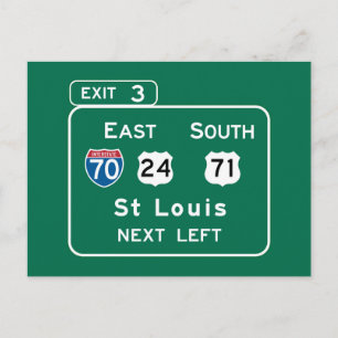 St. Louis, MO Road Sign Vykort
