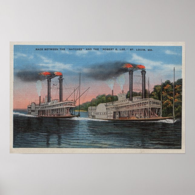 St. Louis, MO - View of Natchez & Robert E. Lee Poster (Framsidan)
