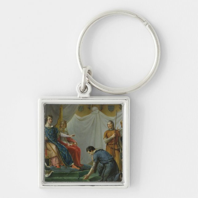St Louis Pardonning Mauclerc Fyrkantig Silverfärgad Nyckelring (Framsidan)