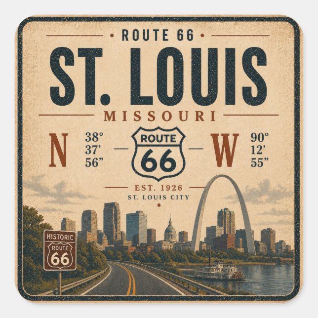 St Louis Route 66 Arch Koordinater Märke (Framsida)