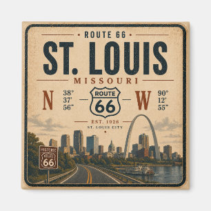 St Louis Route 66 Arch Koordinater Souvenir Magnet