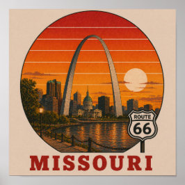 St. Louis Route 66 Arch Solnedgång Poster