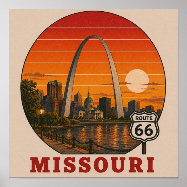St. Louis Route 66 Arch Solnedgång Poster (Framsidan)