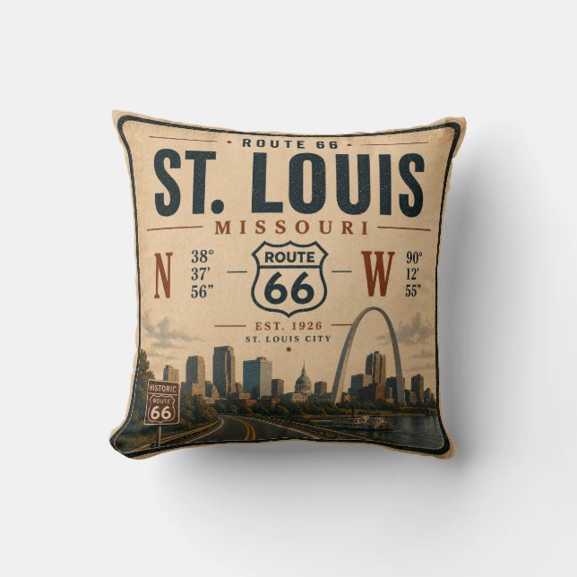 St Louis Route 66 Koordinater Soffa Gateway Kudde (Framsida)