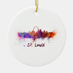St Louis skyline i vattenfärg Julgransprydnad Keramik