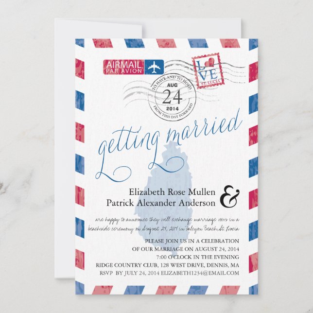 St. Lucia Airmail Bröllop Inbjudningar (Framsida)