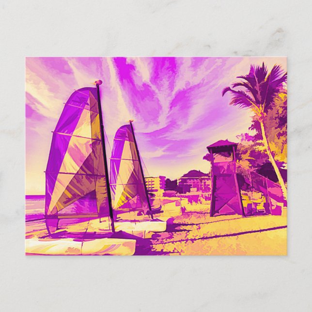 St Lucia Beach Pop Art Vykort (Framsida)