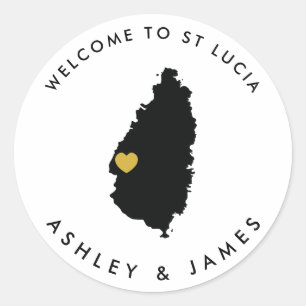 St. Lucia Bröllop Welcome Sticker for Box, Bag Runt Klistermärke