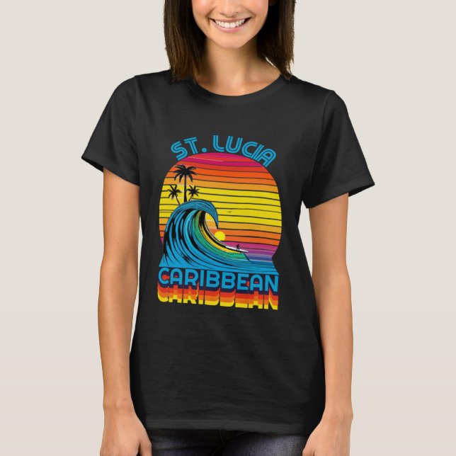St Lucia Caribbean Retro Throwback Surf & Beach So T Shirt (Framsida)