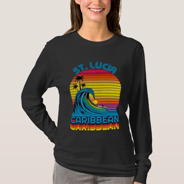 St Lucia Caribbean Retro Throwback Surf & Beach So T Shirt (Framsida)