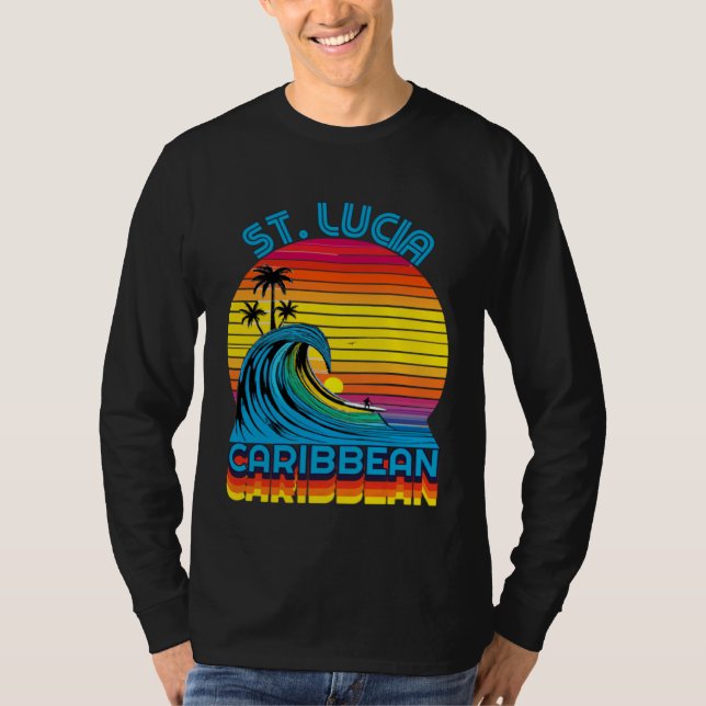 St Lucia Caribbean Retro Throwback Surf & Beach So T Shirt (Framsida)