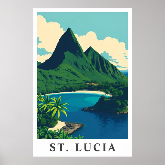 St. Lucia Caribbean Tropical Beach Travel Art Poster (Framsidan)