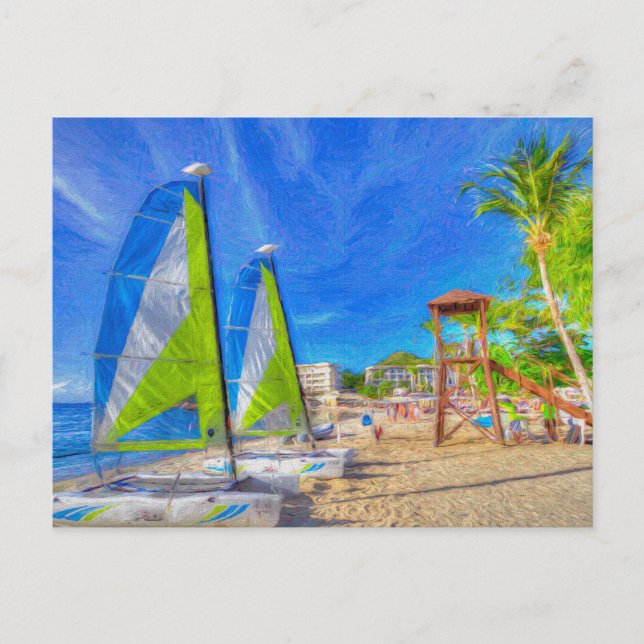 St Lucia Catamaran Art Vykort (Framsida)