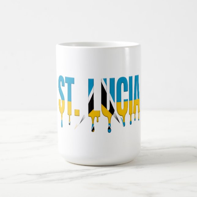 St. Lucia Drip Text | Karibisk flaggdesign | Fan Kaffemugg (Center)