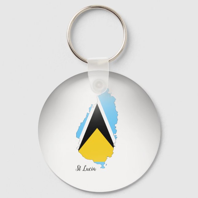 St Lucia Flagga Karta Nyckelring (Framsida)