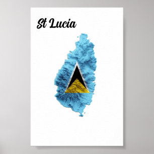 St Lucia Flagga Karta Poster