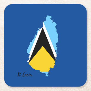 St Lucia Flagga Karta Square Papper Underlägg Kvadrat