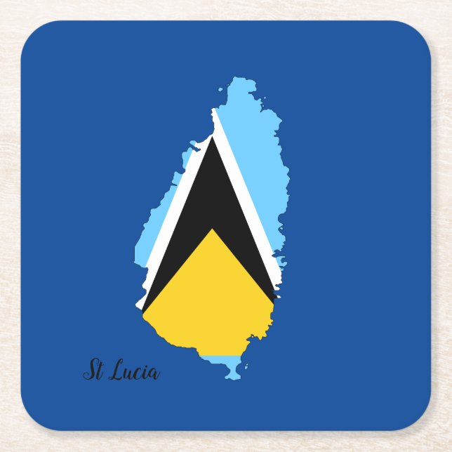 St Lucia Flagga Karta Square Papper Underlägg Kvadrat (Framsidan)