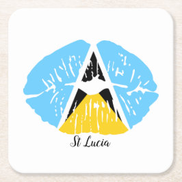 St Lucia Flagga läppar Underlägg Papper Kvadrat