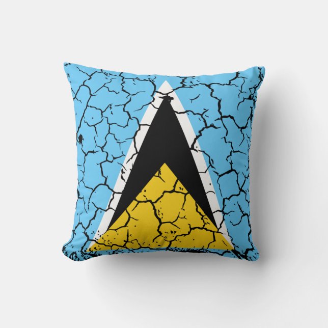 St Lucia Flagga på sprickdesign Kudde (Framsida)
