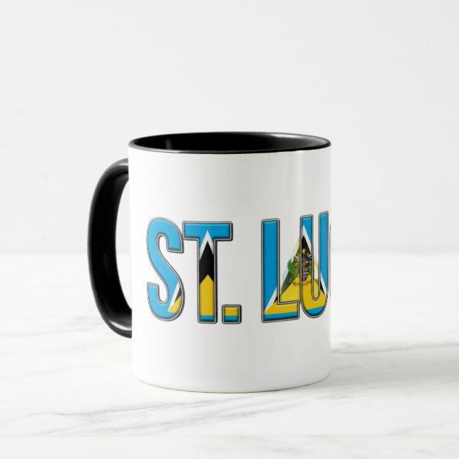 St. Lucia Flagga Text | Karibisk Stolthet Design Mugg (Framsida vänster)