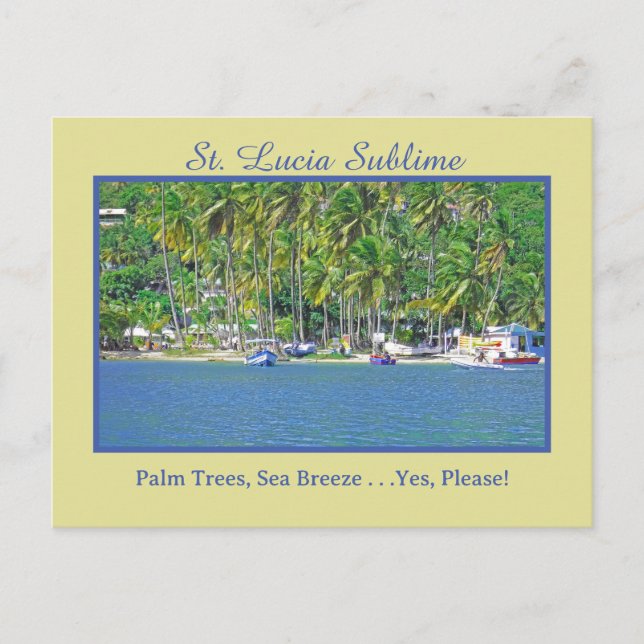 St Lucia: Handflatan Träd, Sea Breeze. . Ja, snäll Vykort (Framsida)