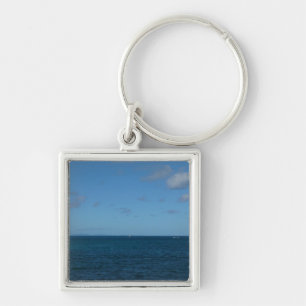 St. Lucia Horizon Blue Ocean Fyrkantig Silverfärgad Nyckelring