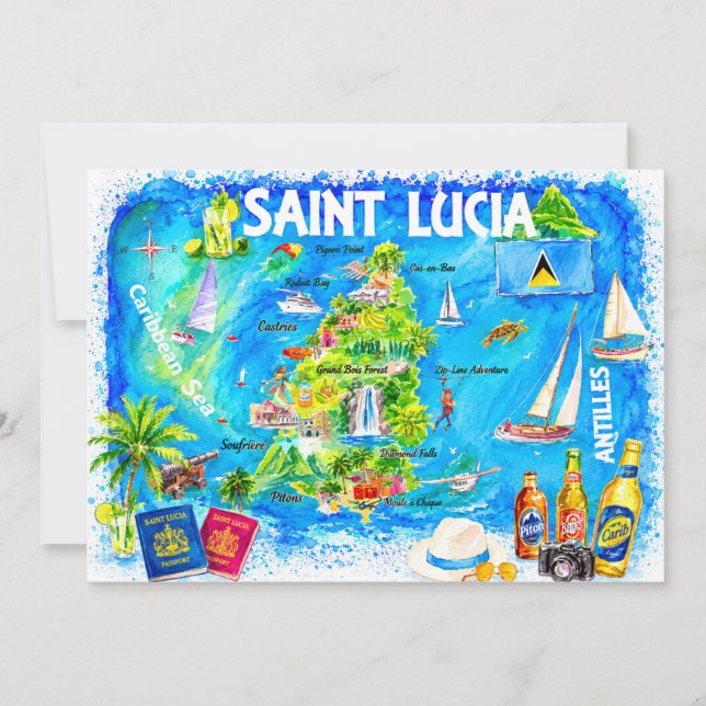 St Lucia Karibisk Akvarell Kartkort Inbjudningar (Framsida)