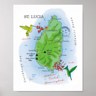 St. Lucia karta 8x10 Poster