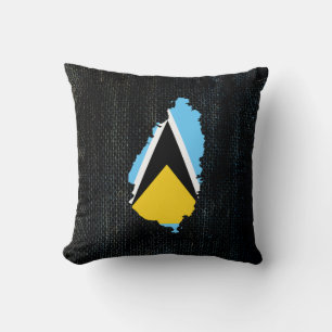 St Lucia Karta Flagga Burlap designad Kudde