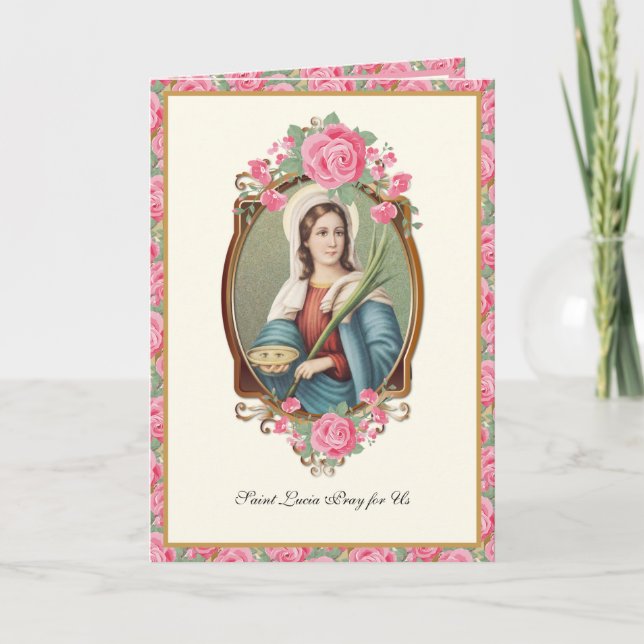 St. Lucia Lucy Religiösa Prayer Rosa ros Kort (Framsida)