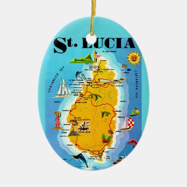 St Lucia Map Postcard Ornament (Framsidan)