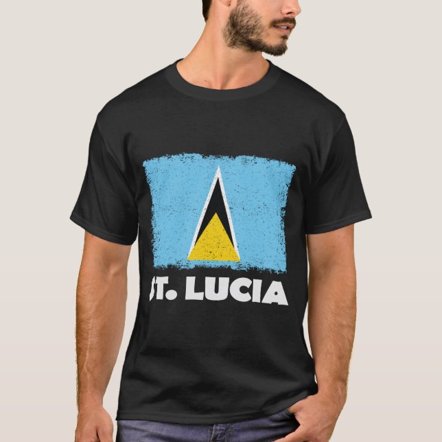St Lucia National Flagga Distress T Shirt (Framsida)