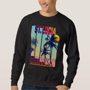 St Lucia Retro Vintage Stil Handflatan Träd Lång Ärmad Tröja