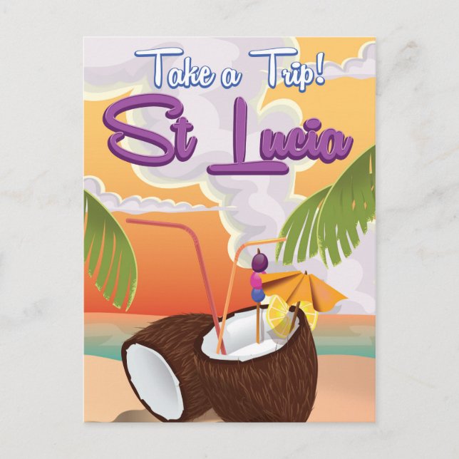 St Lucia-Tecknadens reseaffisch. Vykort (Framsida)
