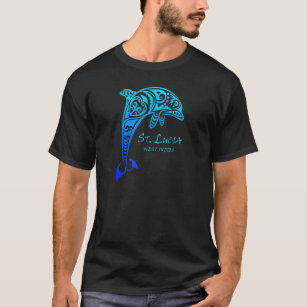 St Lucia Väster Indies Vintage Retro Tribal Dolphi T Shirt