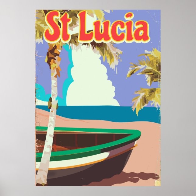 St Lucia vintage strand reseskylt Poster (Framsidan)