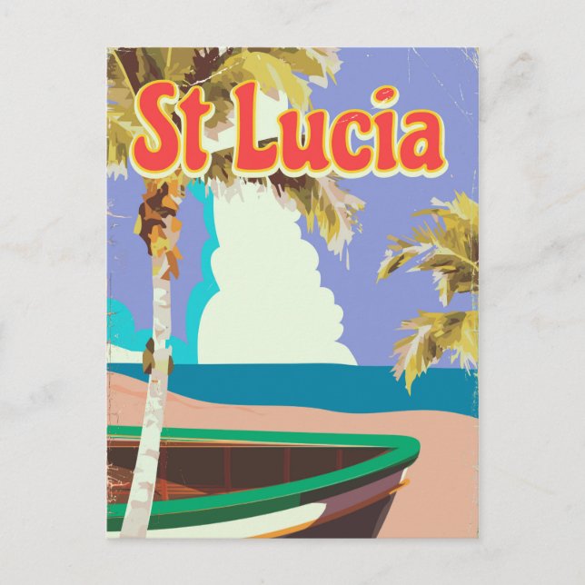 St Lucia vintage strand reseskylt Vykort (Framsida)