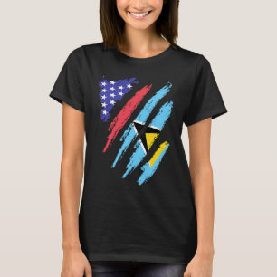 St Lucian American Patriot Grown Heart Flag Stripe T Shirt