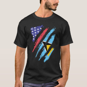 St Lucian American Patriot Grown Heart Flagga Rand T Shirt