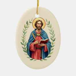St Lukas Guds Fred och Välgång med Skriftställe Julgransprydnad Keramik
