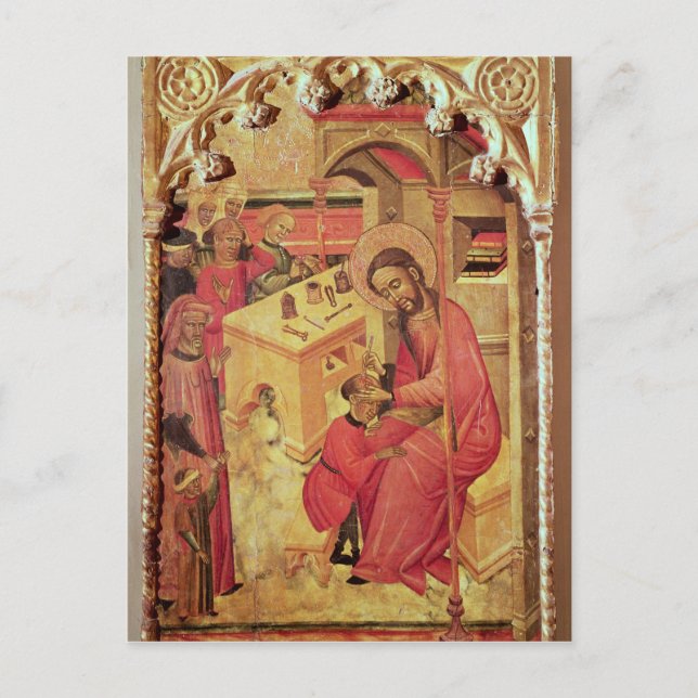 St Luke opererar på en mans huvud, c.1400-30 Vykort (Framsida)